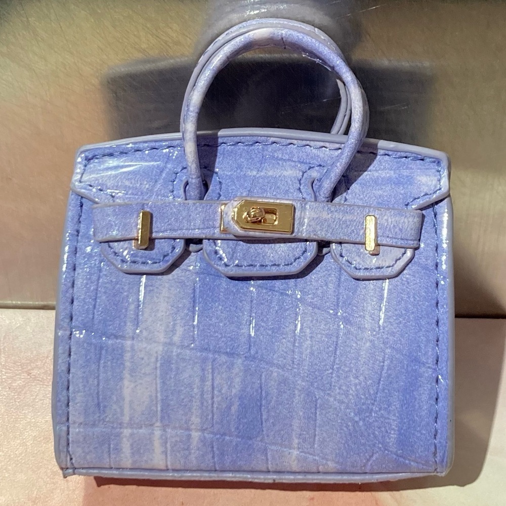 🐊👜Handmade Mini Purple Crocodile Pattern Birkin AirPods Tote Bag Charm Miniature